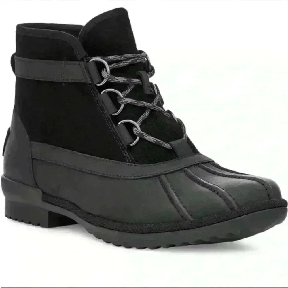 UGG Greda Waterproof Duck Boot in Black Leather/Suede Size 5 NIB